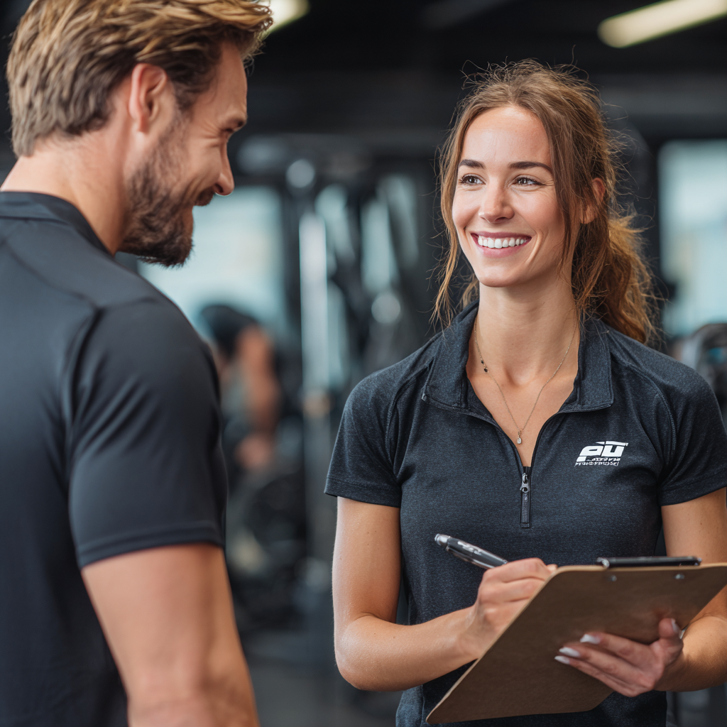 Fiatal magyar nő és középkorú férfi intenzív intervallum edzést végez, időzítővel és modern felszerelésekkel, koncentráltan és pozitívan